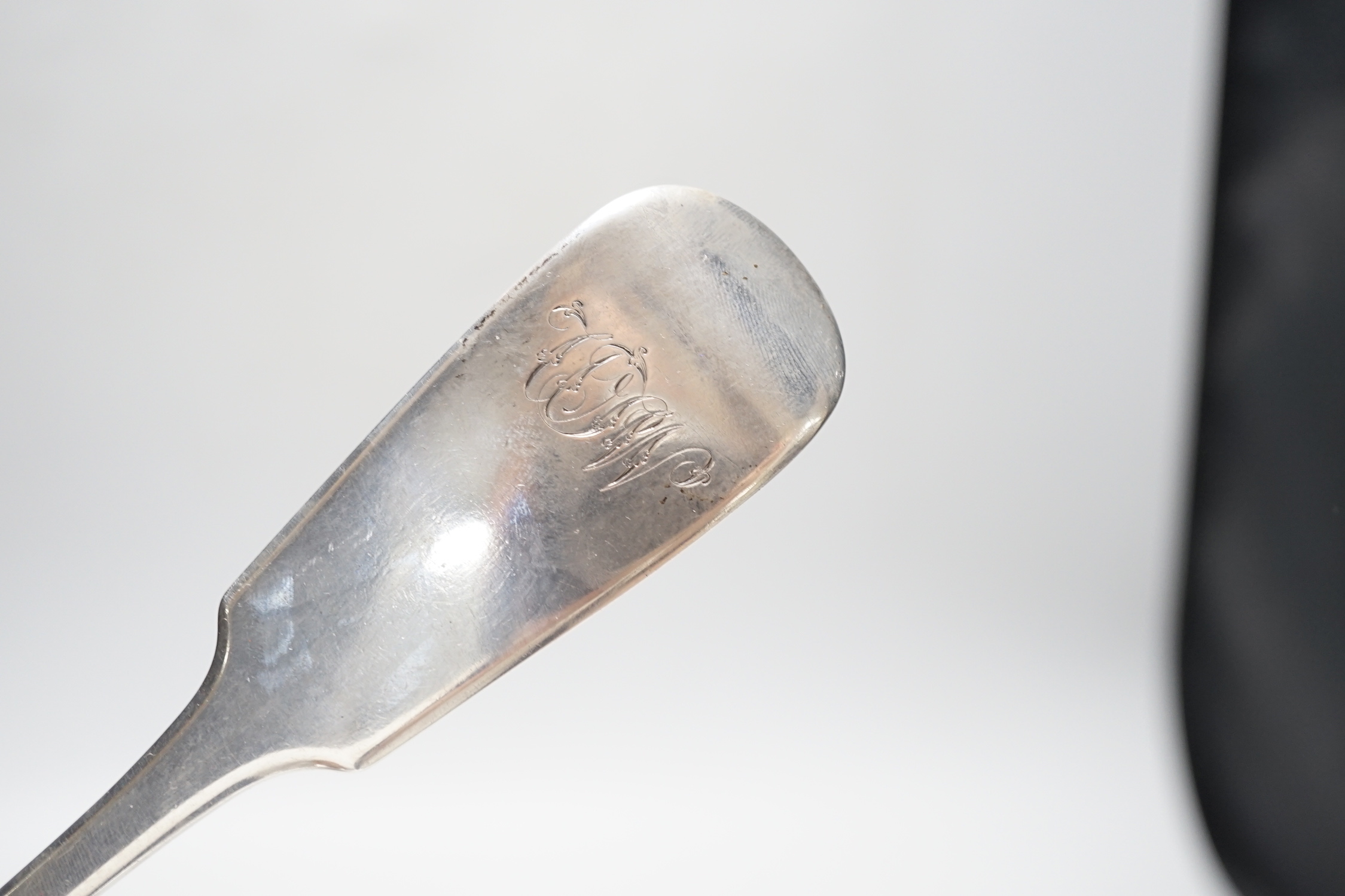 A William IV silver fiddle pattern soup ladle, William Eaton, London, 1831, 33.5cm, 6.7oz.